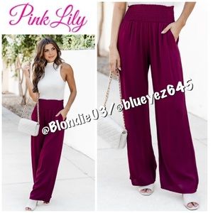 Pink Lily Fashionista Forever Burgundy Smocked Knit Pants S